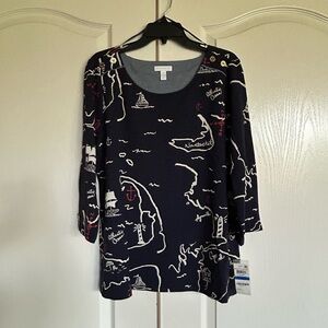 Charter Club Boat Voyage Regatta Collection Cape Cod tunic top 3/4 sleeve